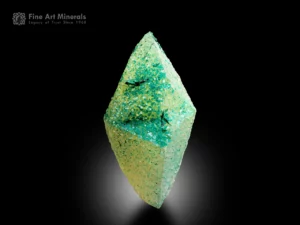 Scalenohedral calcite crystal with emerald green dioptase, a DRC mineral specimen.
