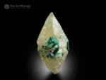 Scalenohedral calcite crystal with emerald green dioptase, a DRC mineral specimen.
