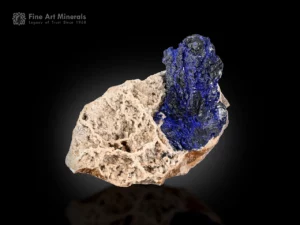 Deep blue lazurite crystals on white albite matrix mineral specimen.