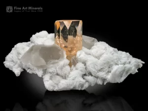 Gemmy golden topaz crystal on white cleavelandite matrix with quartz from Dassu, Pakistan