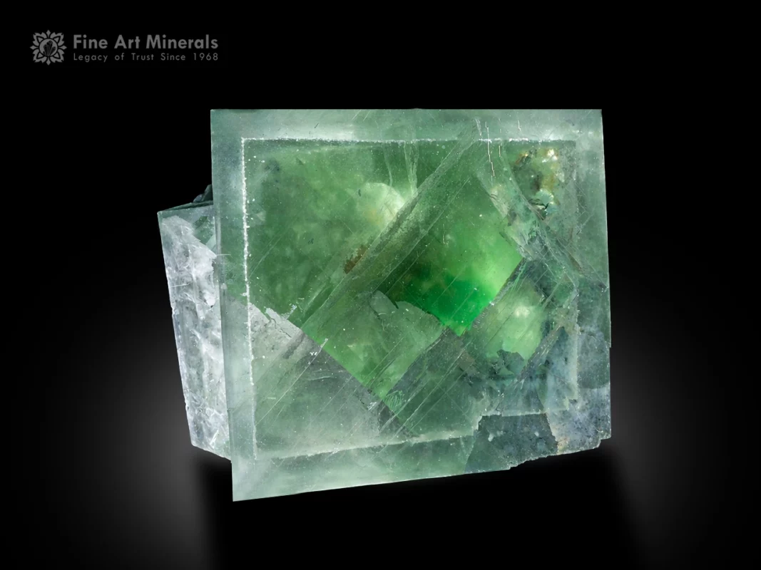 Sharp green cubic fluorite with internal zoning from Quzhou, Zhejiang Province, China