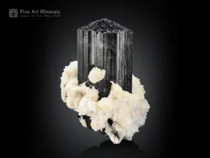 Black schorl tourmaline crystal with cleavelandite matrix from Pakistan.