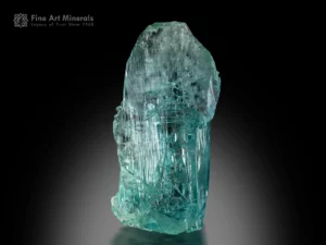 Beryl var aquamarine crystal with greenish blue color and prismatic form from Brazil.