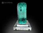 Glassy gemmy aquamarine crystal with etched surfaces and sea green blue color from Medina Mine, Brazil.