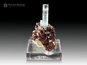 Sky blue aquamarine crystal on matrix with deep red garnet crystals from Skardu, Pakistan