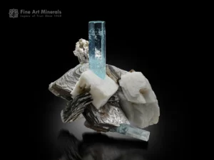 Aquamarine crystal with feldspar and muscovite blue beryl mineral specimen