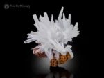Translucent white aragonite crystal cluster on contrasting limonite matrix