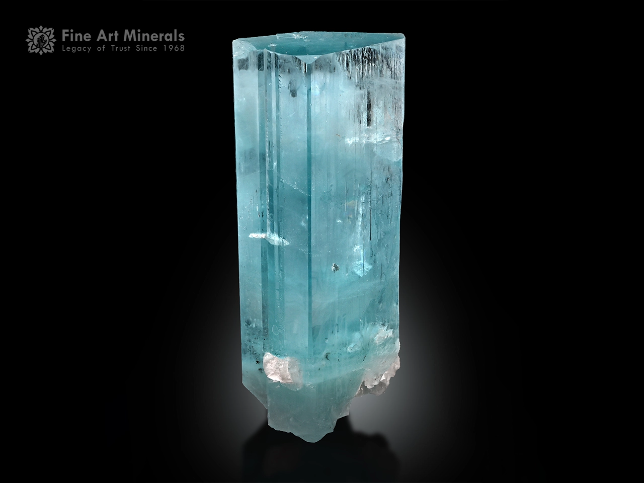 Blue aquamarine crystal with flat termination and back cleavage mineral specimen.