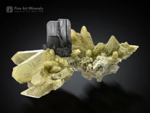 Brookite crystal on quartz with half chlorite coating and half clear transparent quartz crystals.