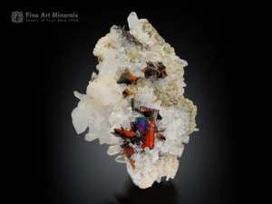 Iridescent brookite crystals on quartz matrix from Pakistan, full specimen.