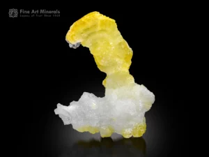 Lemon yellow brucite crystal with white matrix from Pakistan, sculptural mineral specimen.
