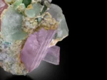 Multi-mineral specimen, morganite, kunzite, quartz, tourmaline, albite, self-standing crystal