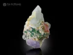 Multi-mineral specimen, morganite, kunzite, quartz, tourmaline, albite, self-standing crystal