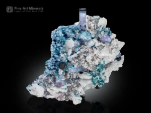 Multicolored tourmaline crystals on albite and cleavelandite matrix.
