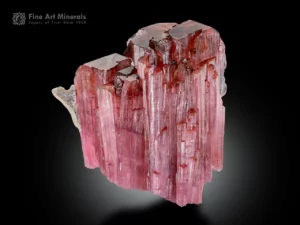 Pink tourmaline crystals with vertical striations and multiple terminations with albite.