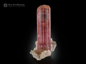 Gemmy pink tourmaline crystal with rich color and sharp termination on matrix from Paprok Valley
