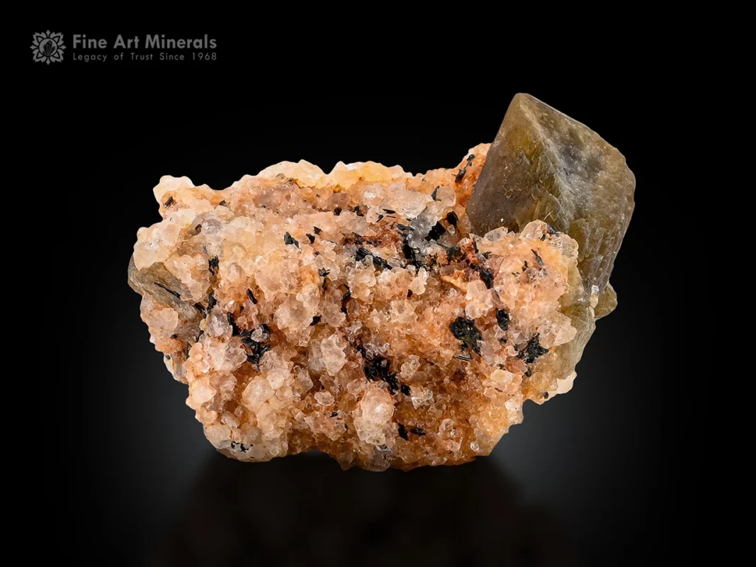 Rare hingganite crystal on albite matrix with natural contrast and defined crystal form.