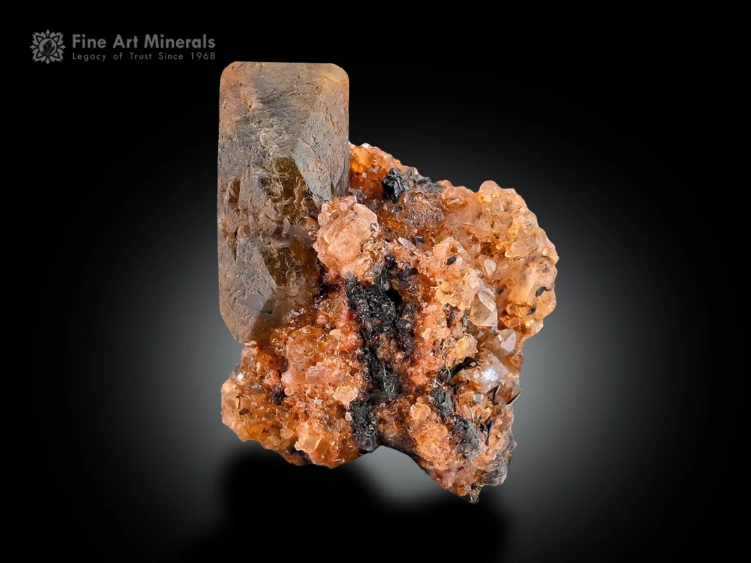 Rare small hingganite crystal on albite matrix showing defined shape and natural contrast