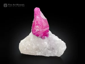 2.4 cm ruby crystal on white matrix fluorescent corundum specimen.