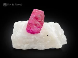 Ruby crystal on white matrix strong fluorescent under UV corundum specimen.