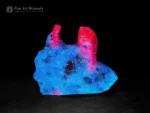Ruby crystals on albite matrix with golden mica fluorescent mineral specimen.
