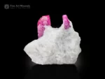 Ruby crystals on albite matrix with golden mica fluorescent mineral specimen.