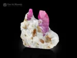 Ruby crystals on albite matrix with golden mica fluorescent mineral specimen.