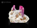 Ruby crystals on albite matrix with golden mica fluorescent mineral specimen.