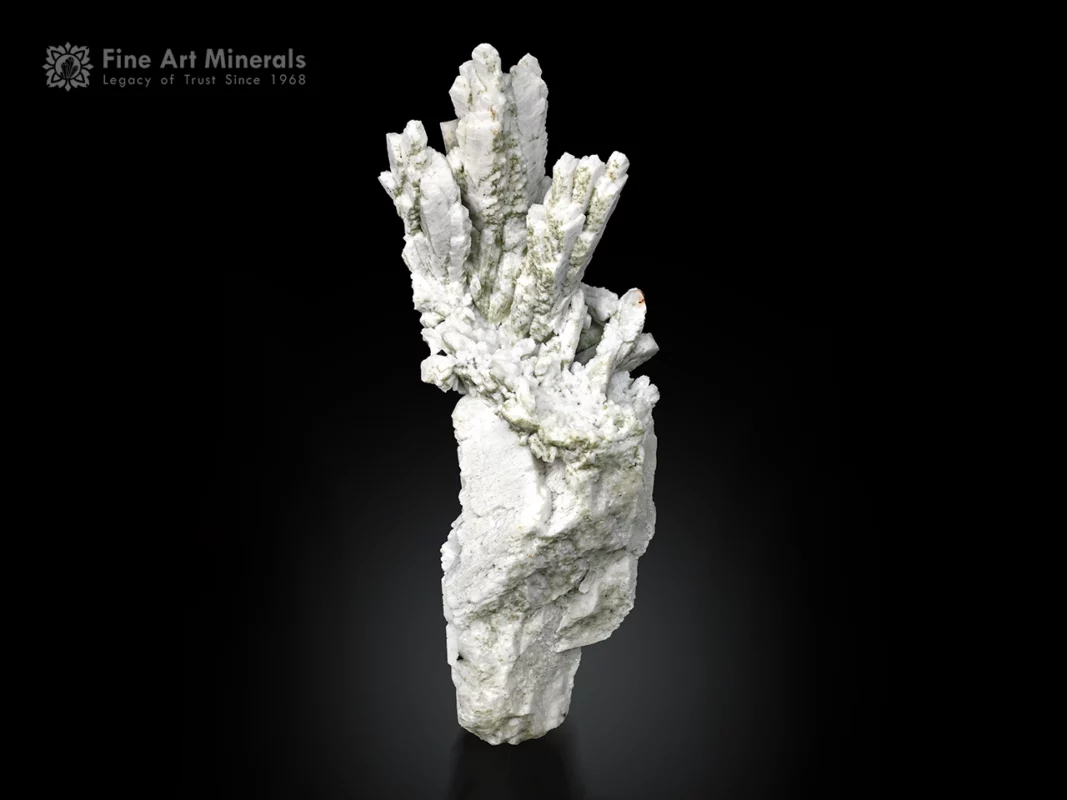White feldspar specimen with vertical sculptural formation and chlorite spray from Shigar Valley Pakistan