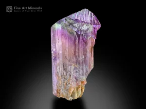 Spodumene var. kunzite crystal with pink lilac color and etched termination.