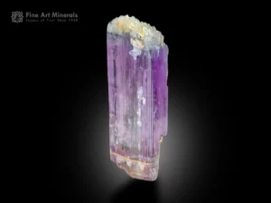 Kunzite crystal showing lilac-pink color and an etched termination with vertical striations.