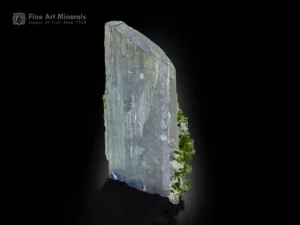 Kunzite crystal with green tourmaline cluster on matrix showing strong color contrast.