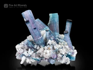 Blue tourmaline cluster on albite quartz lepidolite matrix, repaired specimen