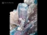 Blue tourmaline cluster on albite quartz lepidolite matrix, repaired specimen
