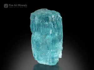 Blue aquamarine crystal with strong color and vertical striations from Brazil