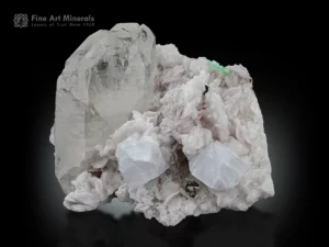 Viitaniemiite twinned crystals with quartz microlite, tourmaline, and albite matrix from Pakistan