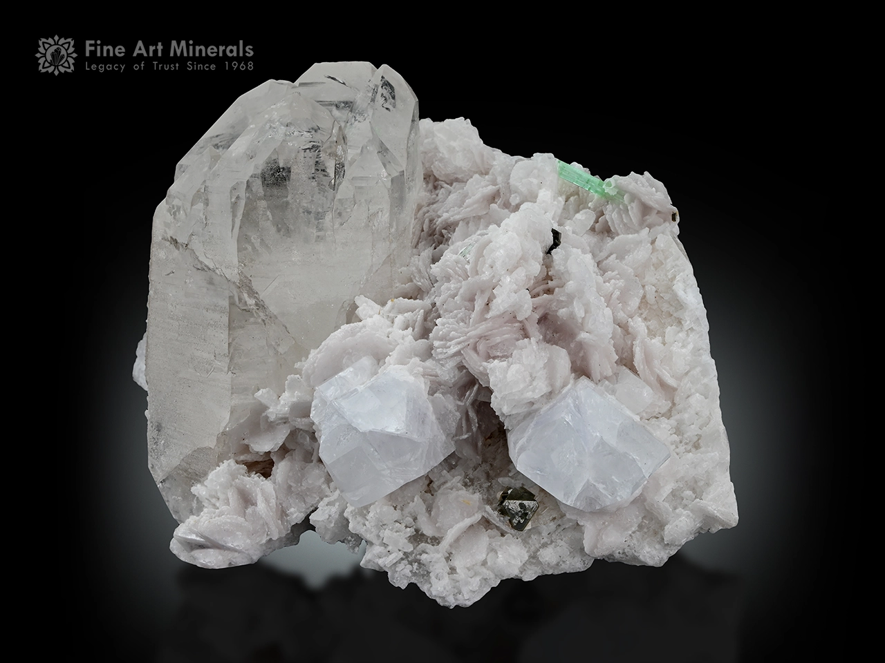 Viitaniemiite twinned crystals with quartz microlite, tourmaline, and albite matrix from Pakistan