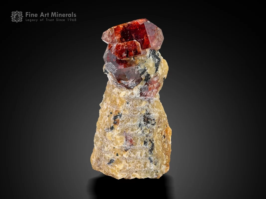 Zircon cluster on matrix, Astore Valley, Gilgit, Baltistan, Pakistan, red-colored, self-standing specimen.