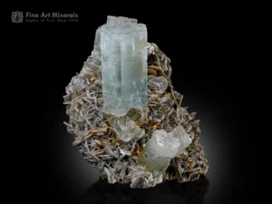 Aquamarine crystals on muscovite matrix from Nagar Valley, Gilgit-Baltistan, Pakistan.