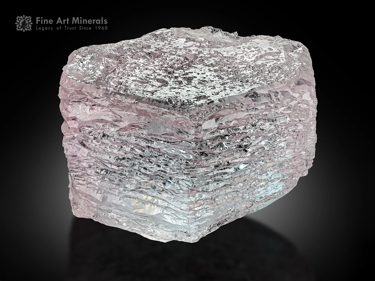 Pink morganite crystal with ideal hexagonal geometry and etched surface formations.