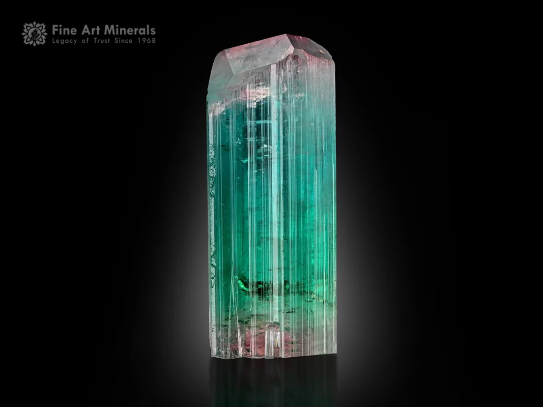Bi-color Tourmaline crystal with green-blue body and pink termination