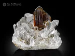 Reddish-brown Brookite crystal associated with sparkling Quartz crystals.