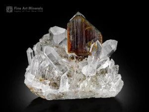 Reddish-brown Brookite crystal associated with sparkling Quartz crystals.