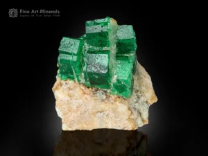 Rich green emerald crystals on a contrasting matrix from Swat.