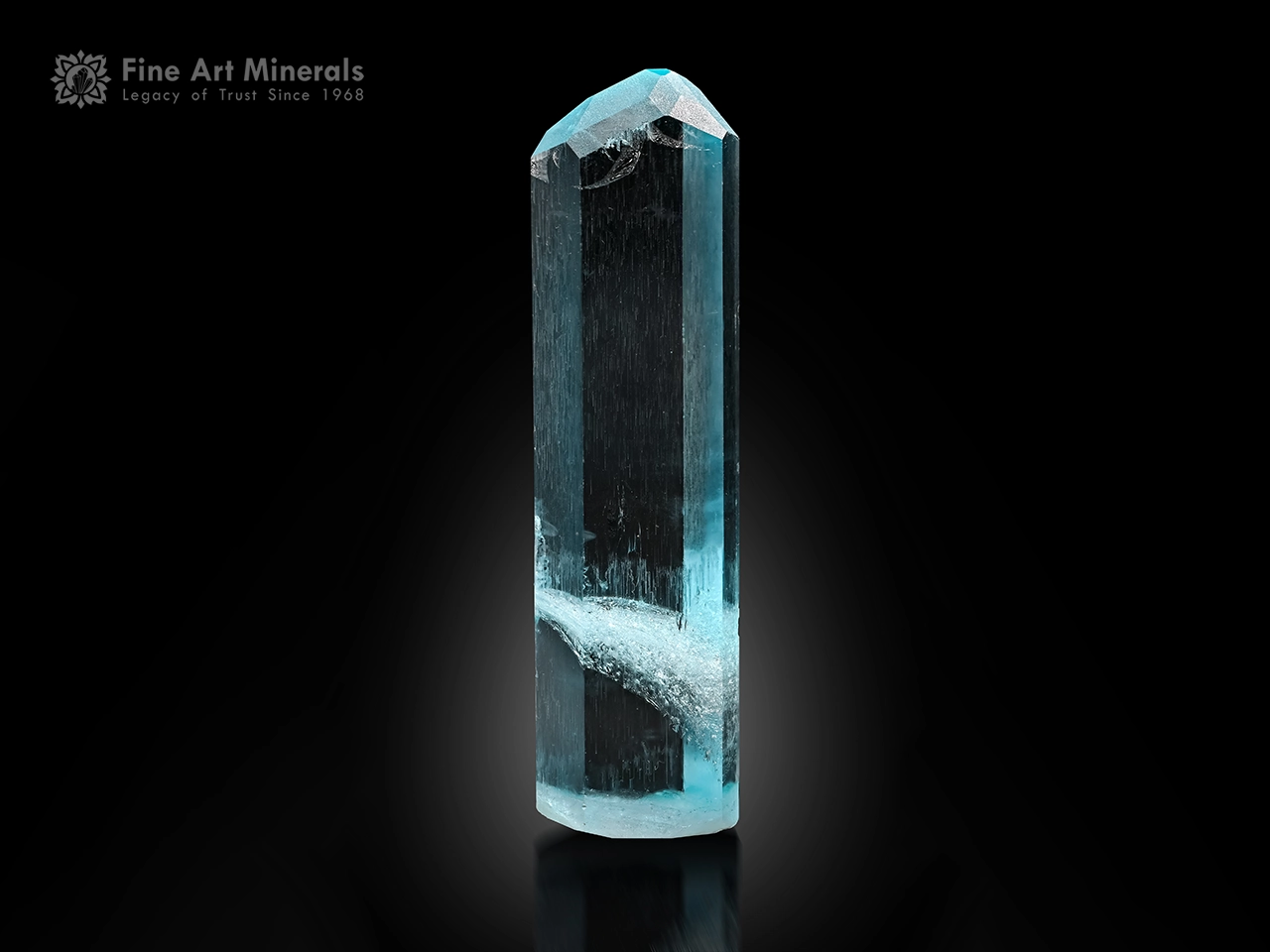 Double-terminated Aquamarine floater crystal with exceptional clarity and hexagonal form
