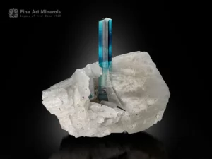 Blue indicolite tourmaline crystal with quartz and cleavelandite cluster on matrix.