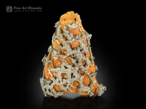 Metallic Pyrite crystals on orange Limonite matrix from Pakistan.