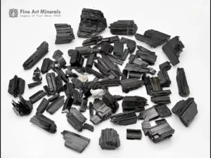 A collection of black Schorl Tourmaline crystals from Pakistan.