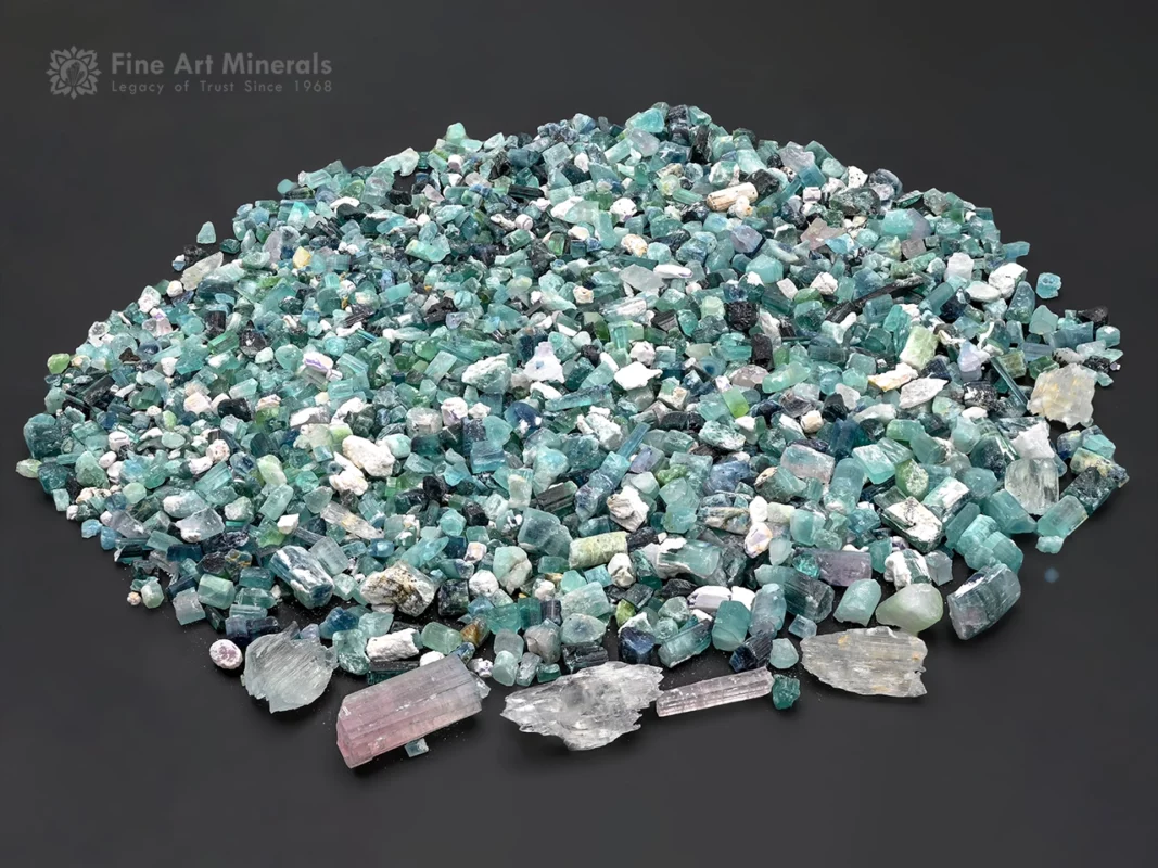 Large colorful lot of natural tourmaline crystals from Paprok, Afghanistan, weighing 458 grams.