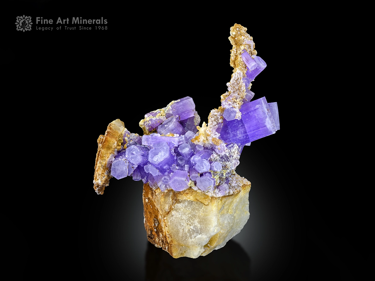 Violet apatite crystals on calcite matrix from Mawi Pegmatite, Laghman Province, Afghanistan